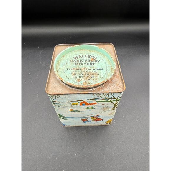 Vintage Waleeco Hard Candy Winter Scene Advertising Tin Can Box - D5 - Picture 8 of 9